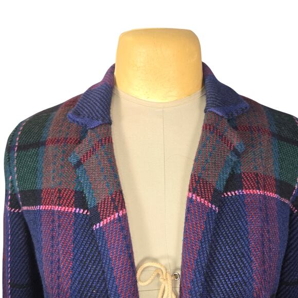 Talbots Pure Merino Wool Sweater Coat Jacket Small Plaid Knit Open Front Topper - Picture 3 of 9